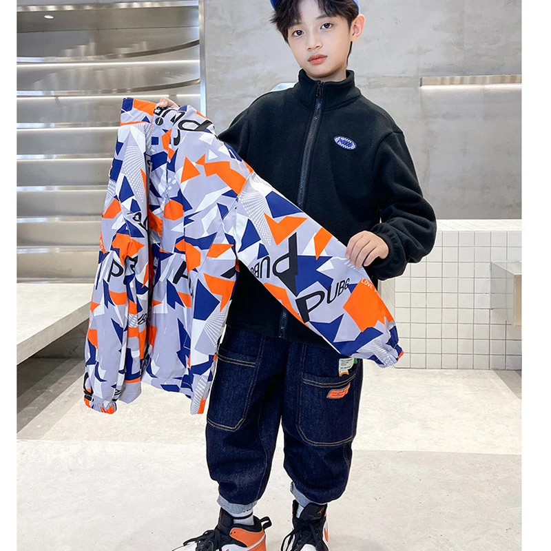 Teenage Boys Camouflage Coats Winter Warm Fleece Jackets for Big Boy Thicken Outerwear Trench Tops for Kids 5-15Year