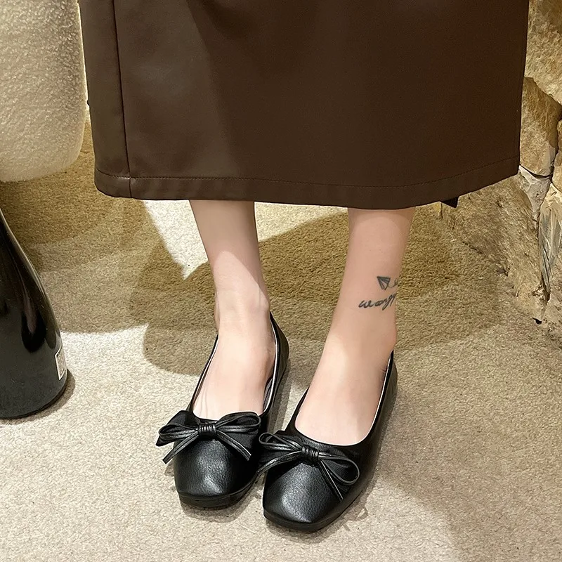 Aphixta 2024 Women Flats Shallow Loafers Bow Soft Walking Designer Shoes Comfort Retro Female Zapatillas Women's Flat Shoes
