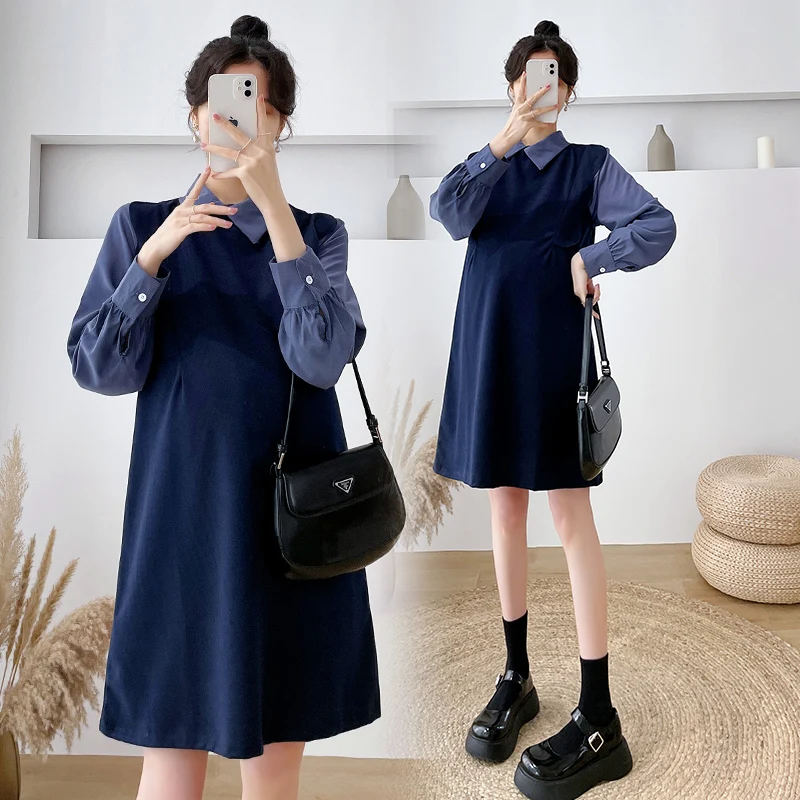 Spring and Autumn New Korean Style Maternity Shirts+Strap Dress Two Piece Pregnant Women's Clothes Set Pregnancy Sundress Suits