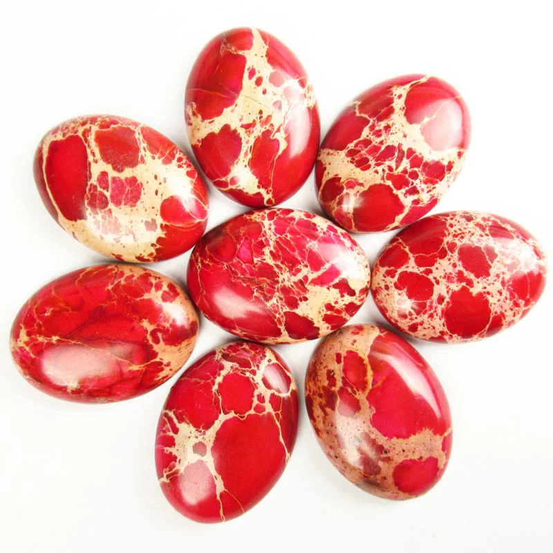 

Free Shipping 6Pcs 30x20x6mm Red Sea Sediment Jasper Oval Cabochon For DIY Jewelry Making Ring Bracelet Accessories Wholesale