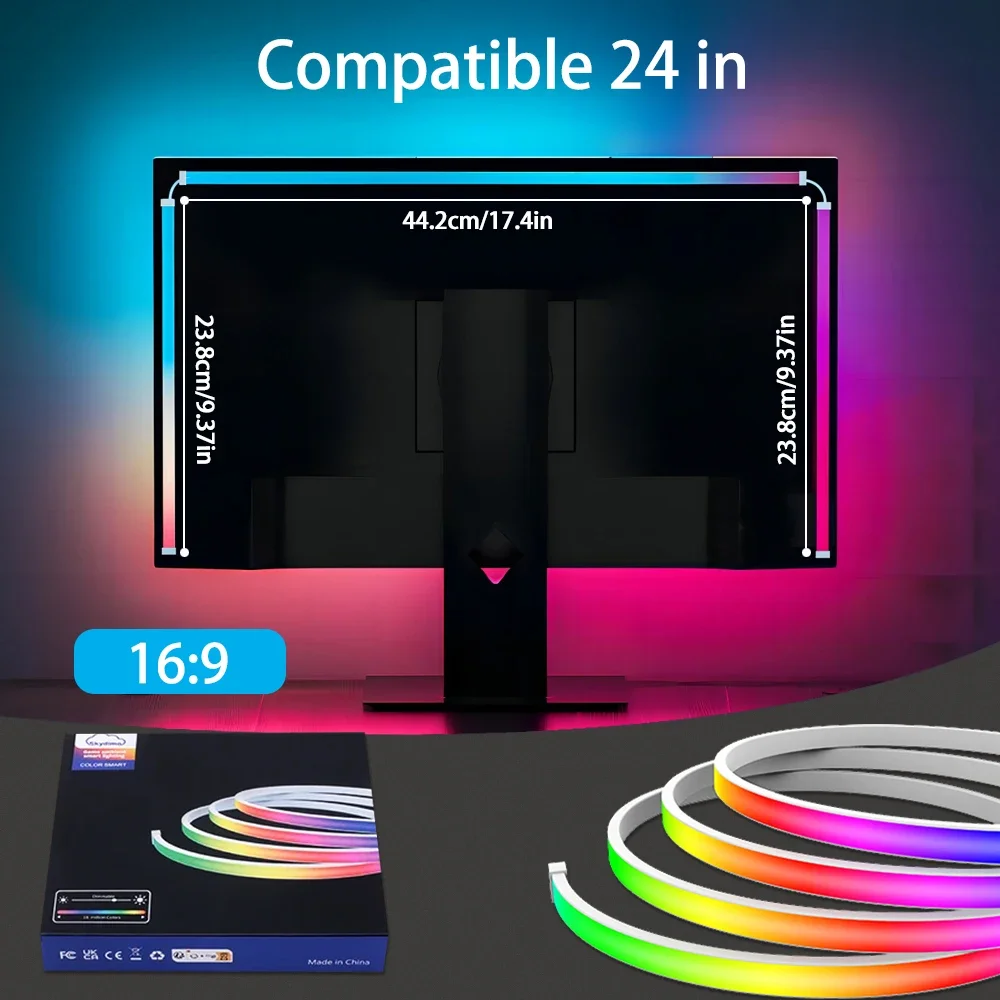 USB-Monitor-Hintergrundbeleuchtung für 24/27/32/34 Zoll PC, LED-Neonstreifen für Windows, RGB-IC-Bildschirm, Spielelichterstreifen für die Software-Steuerung