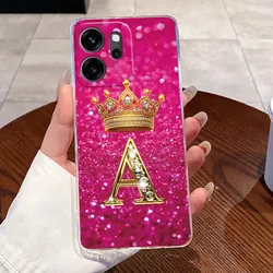 Fashion Crown Initial Letter Clear Soft TPU Phone Case Back Cover Housing for OPPO Reno14 FS 5G (TPU - TPU3A)