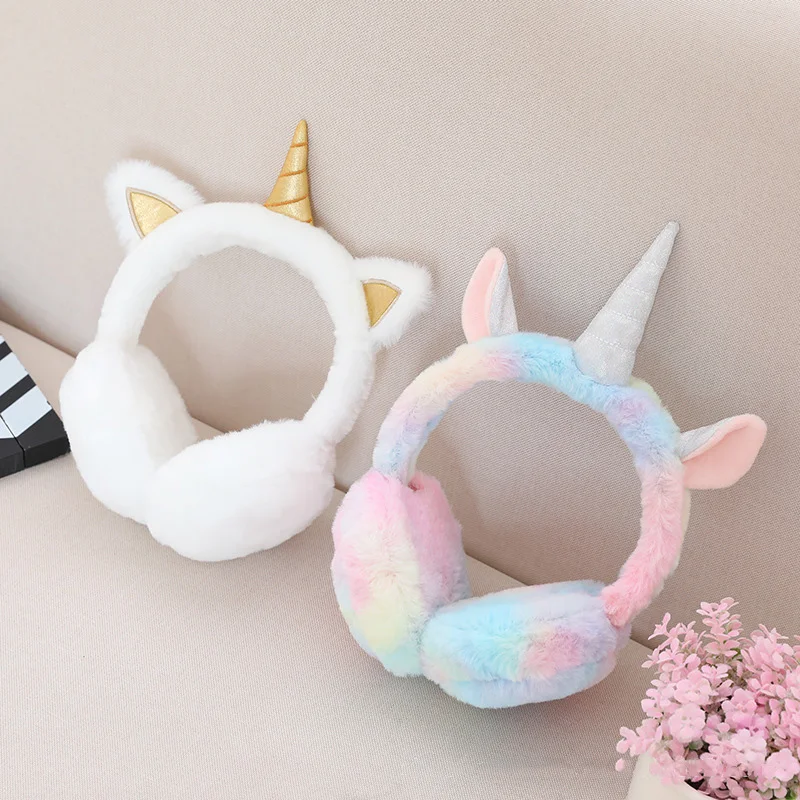

Winter Earmuffs for Kids Girl Plush Ear Warmers,Foldable Unicorn Earmuffs for Girls Kids Women Warm Outdoor Ear Covers