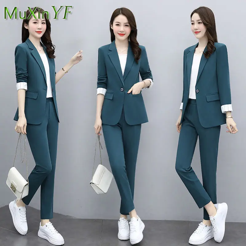 Women's Professional Wear 2022 Spring Fall New Suit Jacket Vest Pants Three-piece Korean Fashion Blazers Trousers Suspender Set three piece women s suit solid color casual business single breasted suit dress sets of women 3 pieces elegant luxury blazers