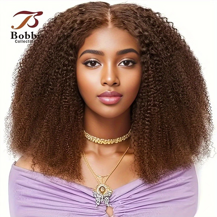 250% Density Brown 4x4 Lace Front Wig Afro Kinky Curly Thick Human Hair Wigs For Women Pre-Plucked Transparent Lace Bobbi human hair wig lace front wigs