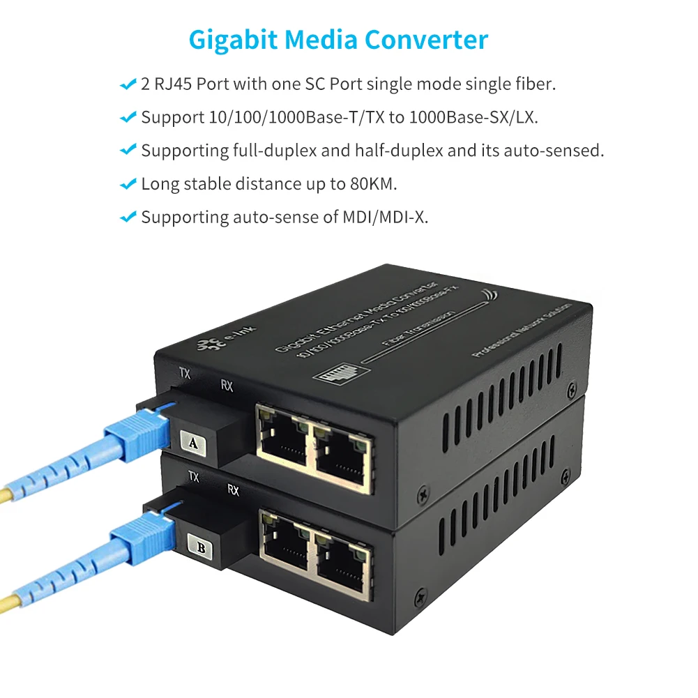 Conversor de Mídia Gigabit Ethernet Poe de Portas Conversor de Fibra com sc Wdm 10 100 1000mbps Rj45 para sc Poe - Image 3
