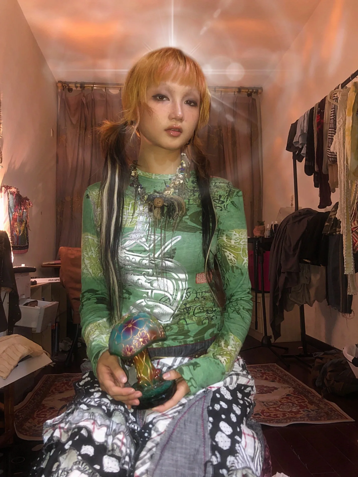 Karram Japanisch Y2K Crop Top Trashy 2000s Graffiti-Druck Langarm T-Shirt Grunge Ästhetik Vintage Streetwear Harajuku 90er Jahre – Detail 5
