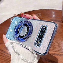 Glitter Holder Lanyard Case with Silicone Stand Cover - S10 (SFCX SJS Sierra blue)