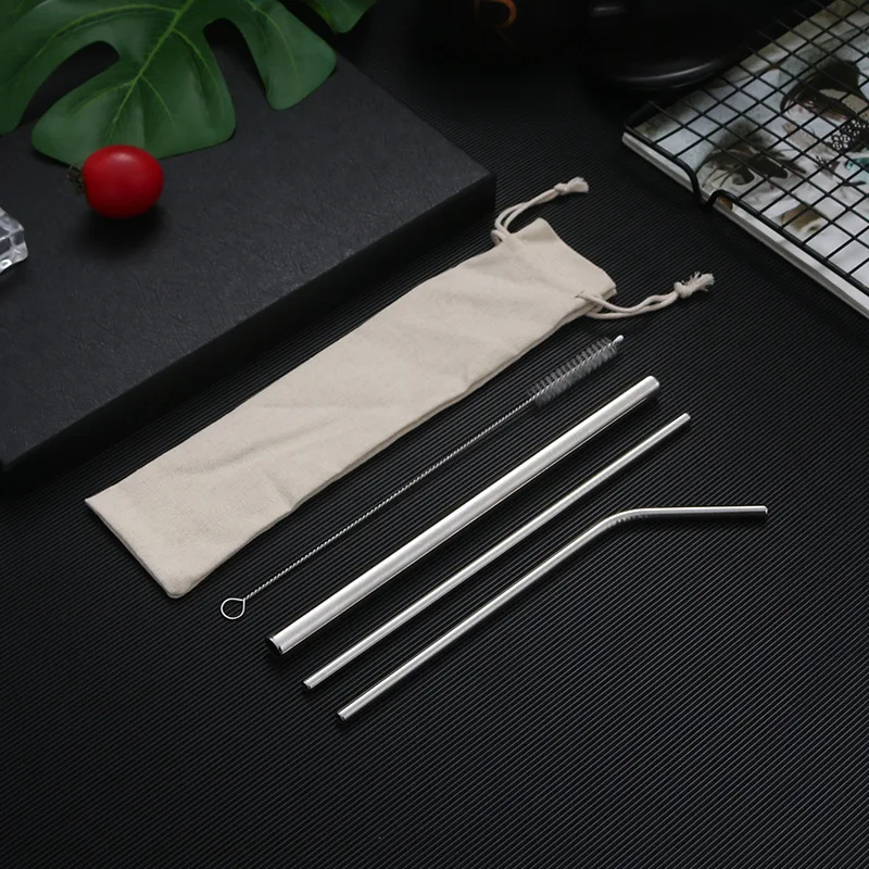 Vibrant Reusable Metal Straw Set with Cleaning Brush - 304 Stainless Steel Drinkware Accessory