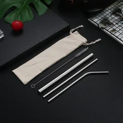 Vibrant Reusable Metal Straw Set with Cleaning Brush - 304 Stainless Steel Drinkware Accessory (Silver)