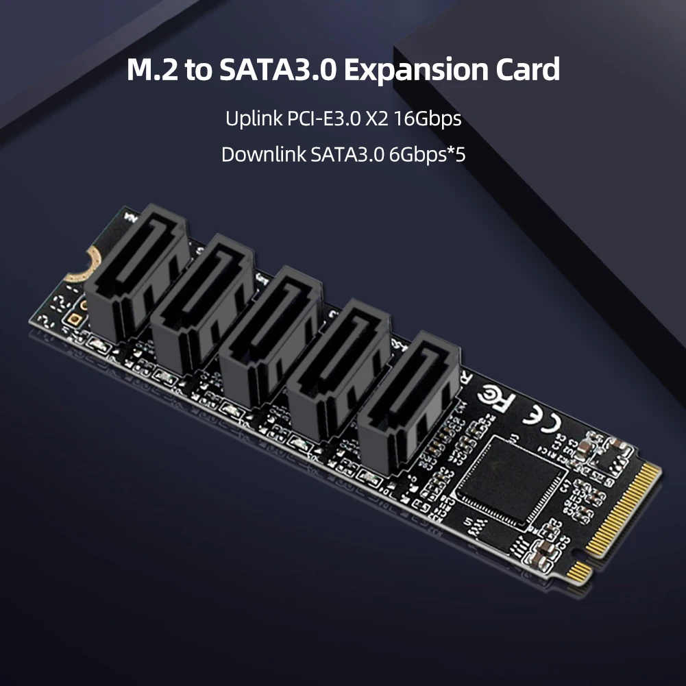 Riser Card M.2 Chave Jmb585 para Conversor Nvme com Sataiii Sata 3.0 Cabo M.2 Pcie 3.0 para Portas Sata Iii 6g Ssd Adaptador Cartão - Imagem 2