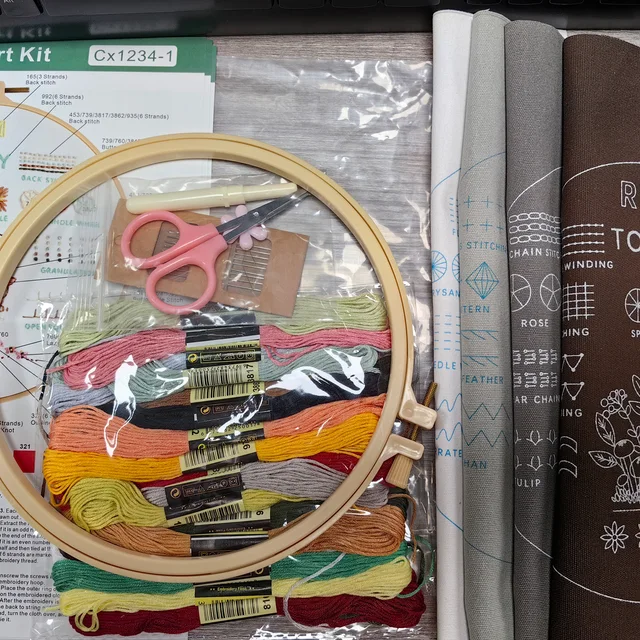 4 Stage Embroidery Kit for Beginners Adults Learn 38 Stitch Techniques with Floral Patterns Threads Tools Easy Instructions 3