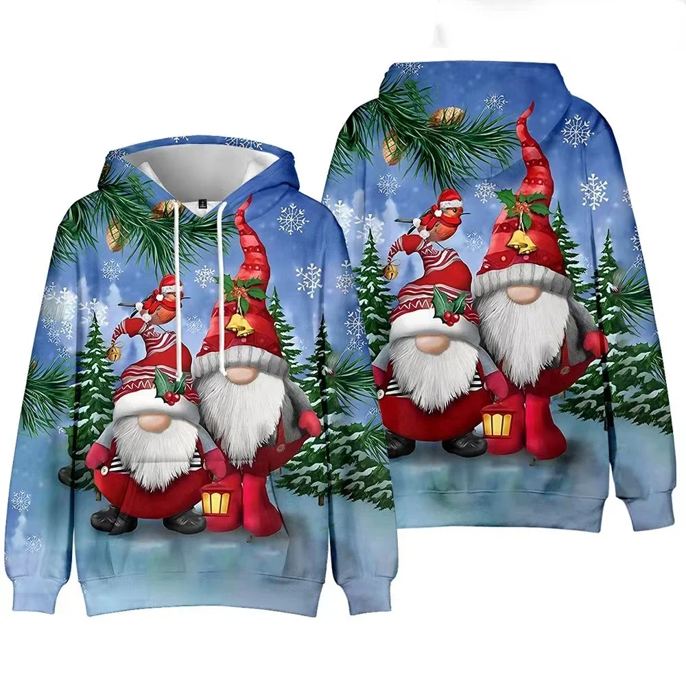 Santa Claus Print Hoodie for Men Fashion Cartoon Elk Pattern Sweatshirt 2023 Christmas New Year Party Tops OversizedClothes