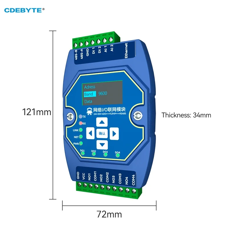 

2Pcs ModBus Ethernet I/O Network Acquisition Control Module CDEBYTE ME31-AAAX2240 RS485 Rail Installation 2DI+2AI+4DO Industrial