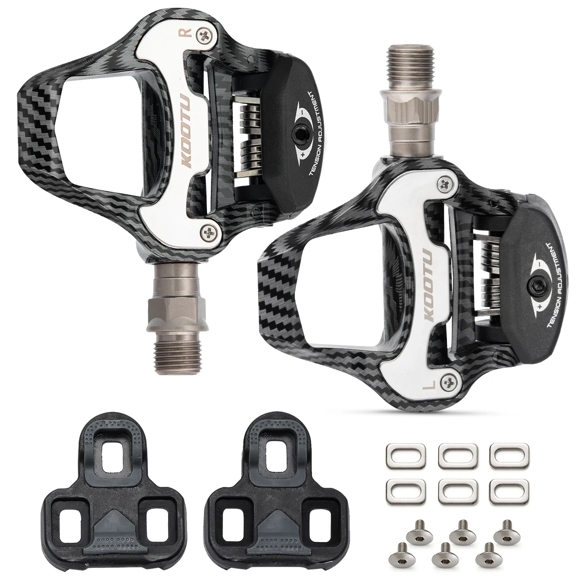 

US Warehouse Carbon Pattern Road Bike Pedal Clipless Pedal Bike Racing Shoe Pedal For Shimano / KEO System System Clip-on Pedal