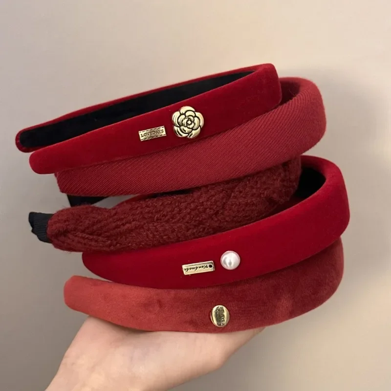

Red autumn and winter sponge headband high cranial top senior sense headband female new simple daily