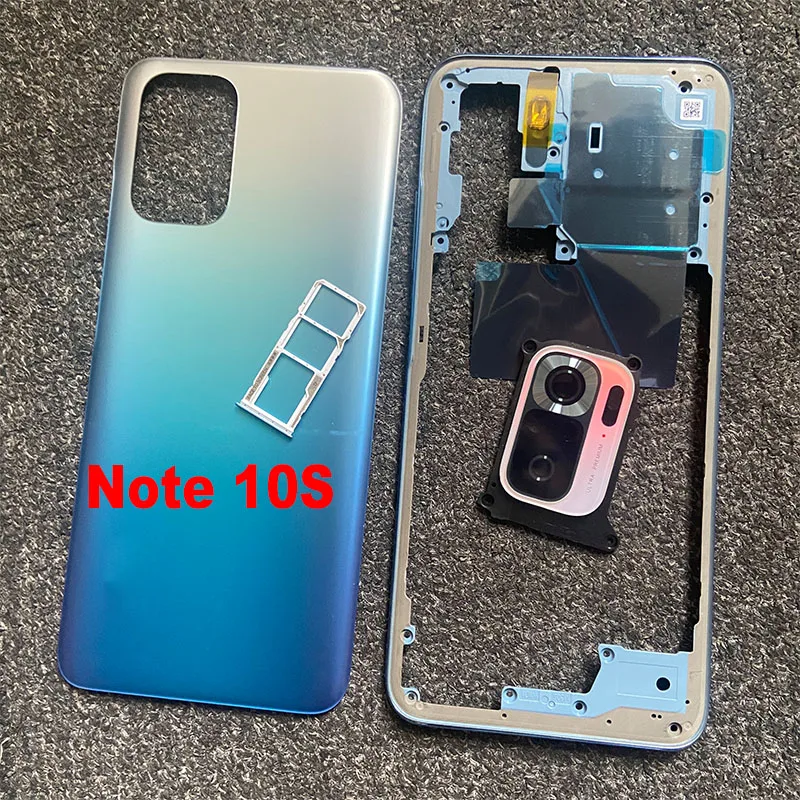 

Full Housing For Xiaomi Redmi Note 10S Back Battery Cover Rear Case Middle Frame + Volume Button Camera Glass Sim Tray