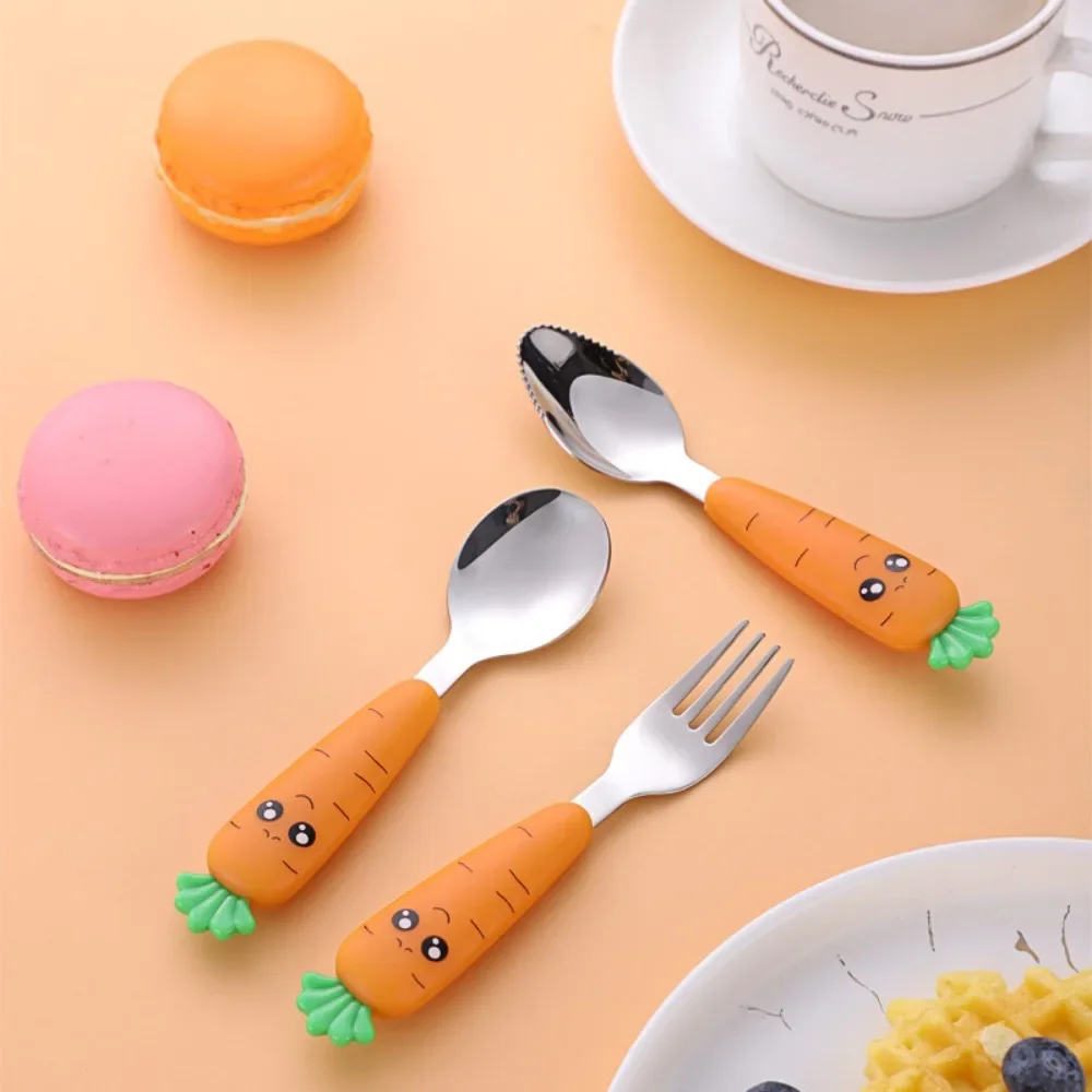 Baby Feeding Utensils Cartoon Carrot Fork Spoon Children Cutlery Set Children's Eating Cutlery Kitchen Gadgets Fork Teaspoon Box