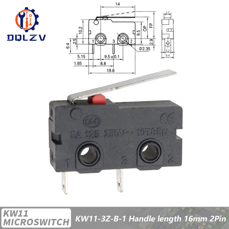 5A 125V250V KW12 Travel Limit Switch KW11-3Z-2 With Handle 16mm Contact Button Micro switch KW12-N 2Pin/3Pin KW12-A NO/NC image 22