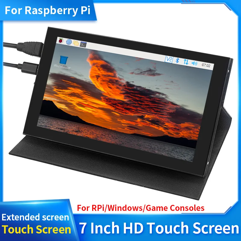Compatível com Hdmi Tela Lcd com Suporte Case Mini Monitor Ips Touch Screen Raspberry pi Windows pc Display 1024×600 7