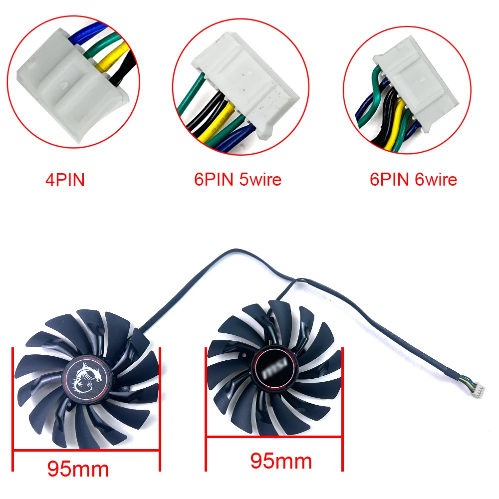 NEW Cooling Fan 95MM 4PIN/6pin PLD10010S12HH For MSI GTX 980Ti 980 970 ...