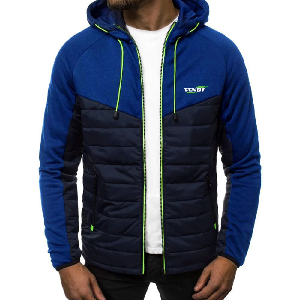 FENDT 2023 men's seven-color stitching hooded sports cotton-padded jacket Spring and Autumn new zipper casual and comfortable th