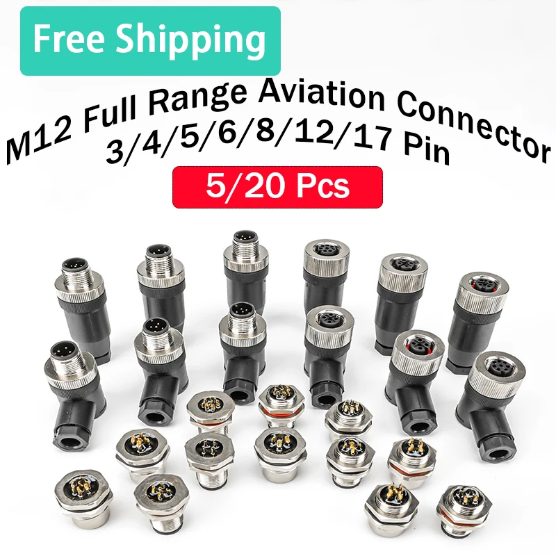 

5/20 PCS M12 Aviation Plug Connector IP67 Waterproof Panel Back/Front Mount Flange Socket Sensor Male Female Conectores