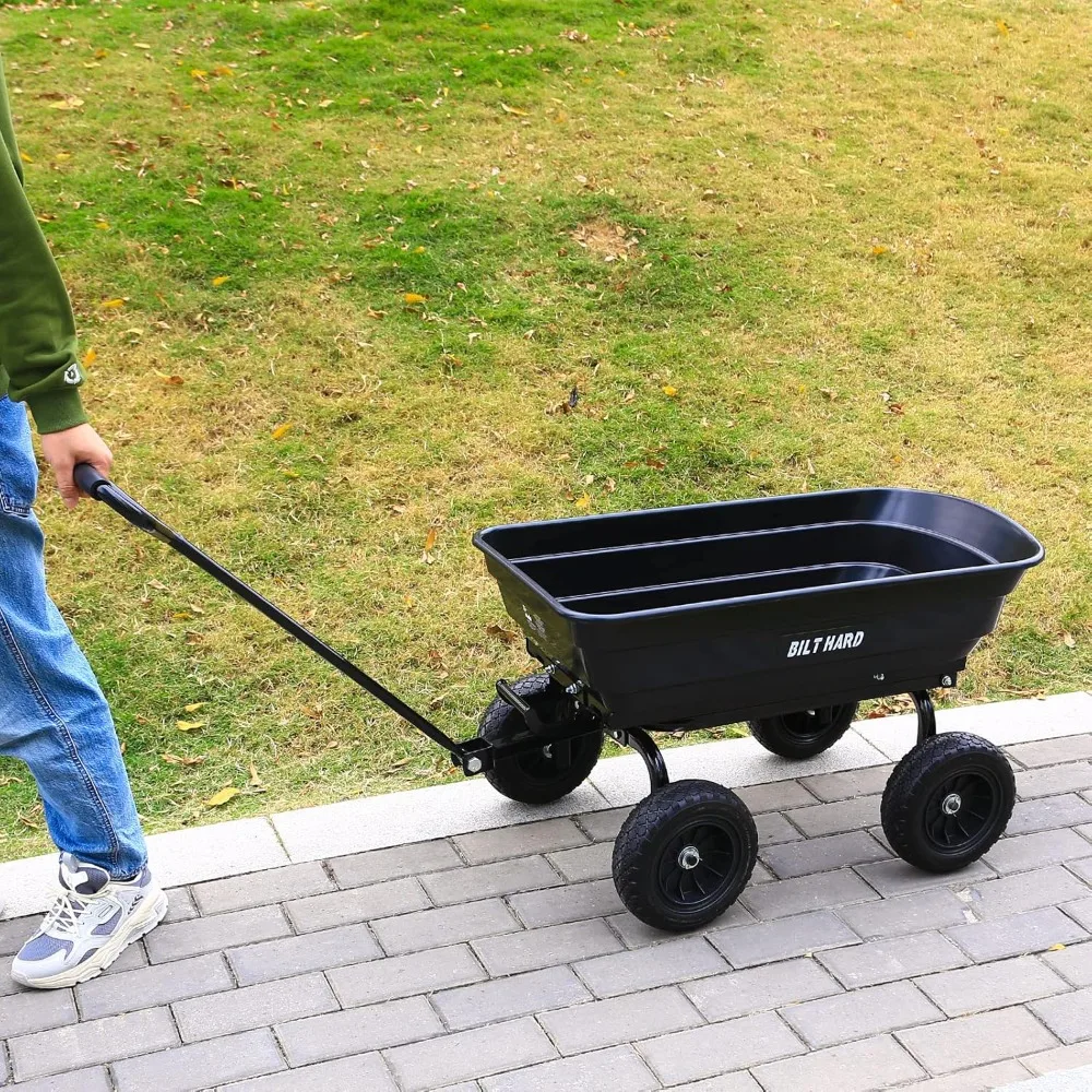 4 Cu.Ft. 10" No-Flat Tires Poly Yard Dump Cart with 180° Rotating Handle, 600 lbs Capacity Heavy Duty Garden Carts and Wagons 4