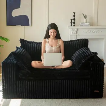 Bean Bag Chair for Living Room, Upholstered Loveseat Sofa Couch with Deep Seating, Wide Armrests Boneless Couch Sofa 1