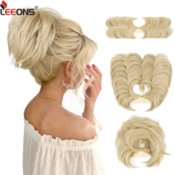 Estensione del panino dei capelli lisci disordinati sintetici pettini per capelli regolabili Clip In coda di cavallo corta Scrunchie Chignon coda di cavallo posticci