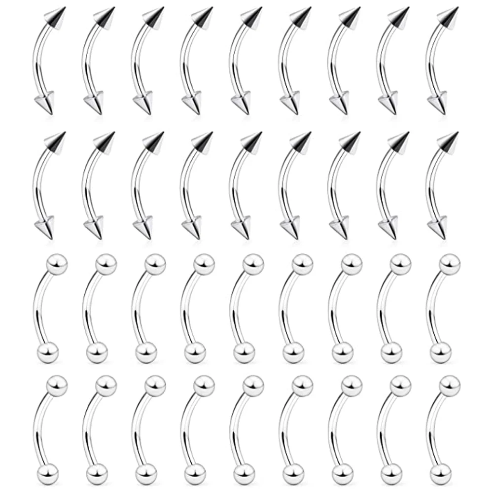36Pcs Stainless Steel Eyebrow Ring Bar Length Curved Barbells Nipple