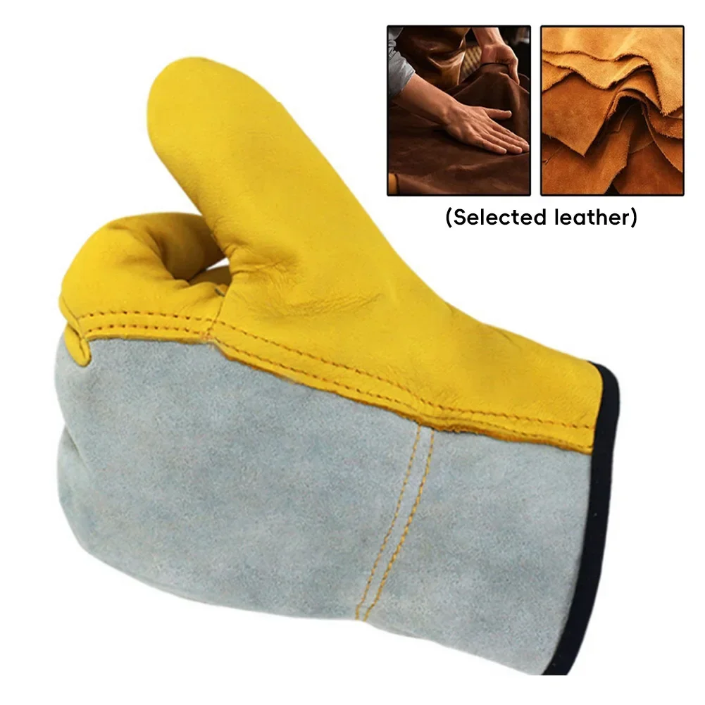 Leather Working Gloves Stretchable Wrist Tough Cowhide Gloves Wear Resistant Anti Heat Labour Protection Welding 1 Pair work gloves protective gloves