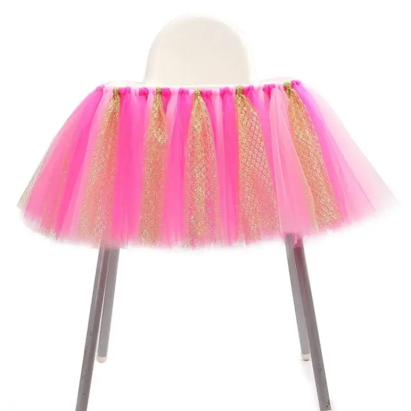 Baby Dining Chair Skirt Baby Shower Party Birthday Decoration Tutu Mesh Fluffy Chair Skirt