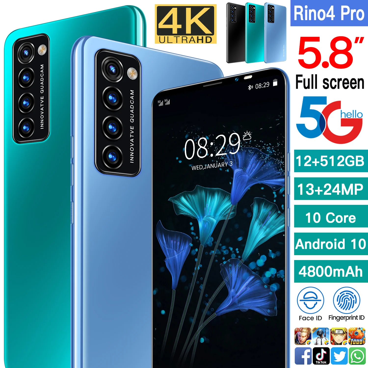 Global Version Rino4 Pro 5G สมาร์ทโฟน MTK6889 48MP กล้อง60Hz AMO LED ...