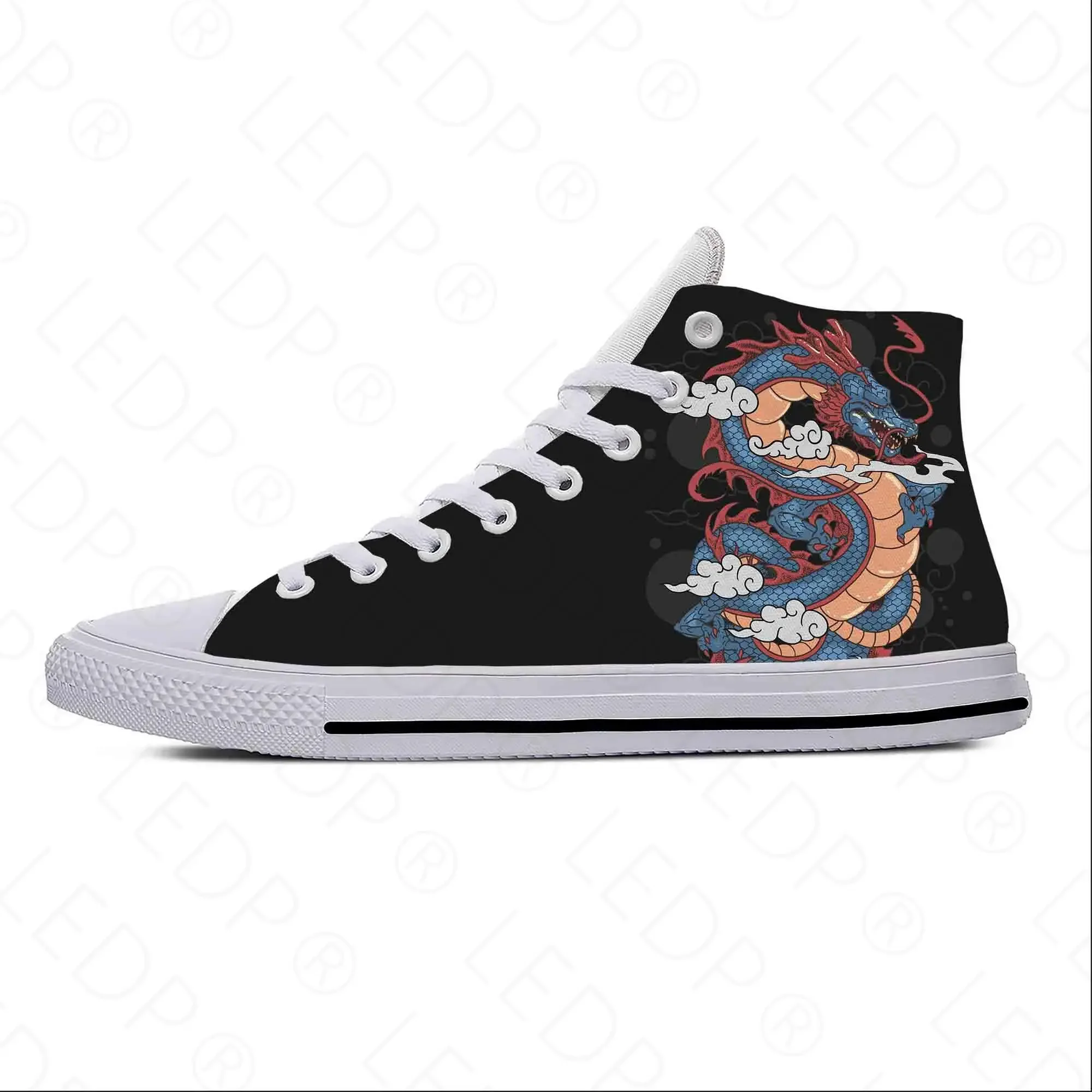 Anime Cartoon Manga Japanese Tattoo Dragon Koi Casual Cloth Shoes High Top Lightweight Breathable 3D Print Men Women Sneakers
