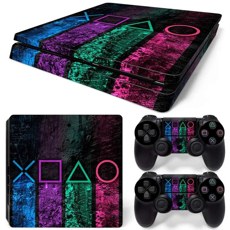 PS4 슬림 콘솔 및 컨트롤러 2 개 스킨 스티커, 기하학 디자인 탈착식 커버, PVC 비닐