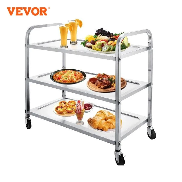 VEVOR Utility Service Cart 3 Shelf Heavy Duty 220LBS Food Service Cart  Rolling Kitchen Storage Trolley with 4 Lockable Wheels - AliExpress