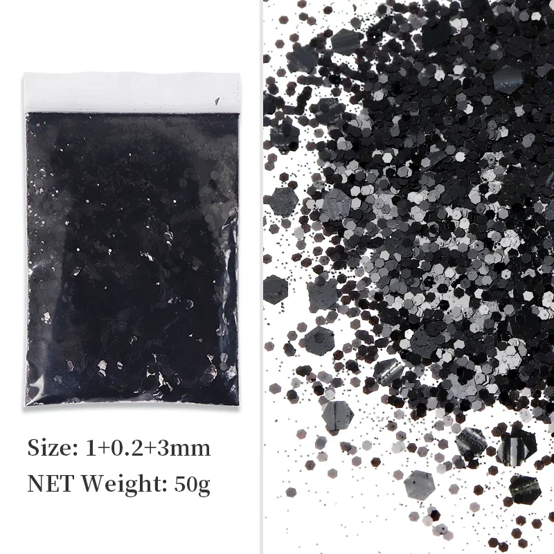 50G Chunky Glitter Nails Accessories Mixed Hexagons Sequins Rose Gold Nail Pigment Powder Nail Art Decorations Manicure Supplies