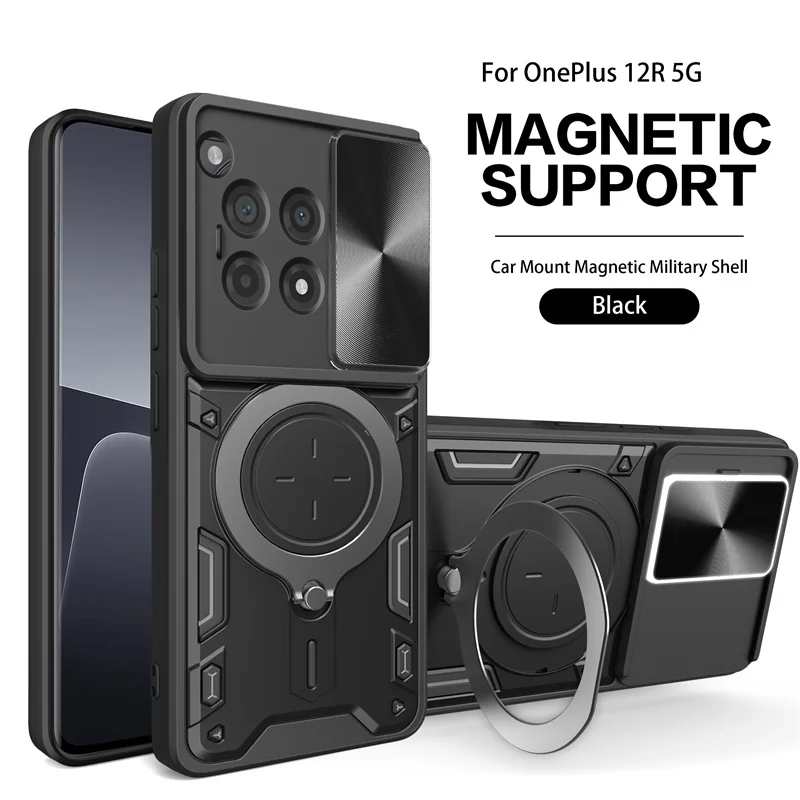 Per Oneplus 12R 5G Custodia Magnetica Per Auto Custodia Per Telefono Con Armatura Ad Anello Per Oneplus 12R 5G Lente Scorrevole Proteggi La Copertura 