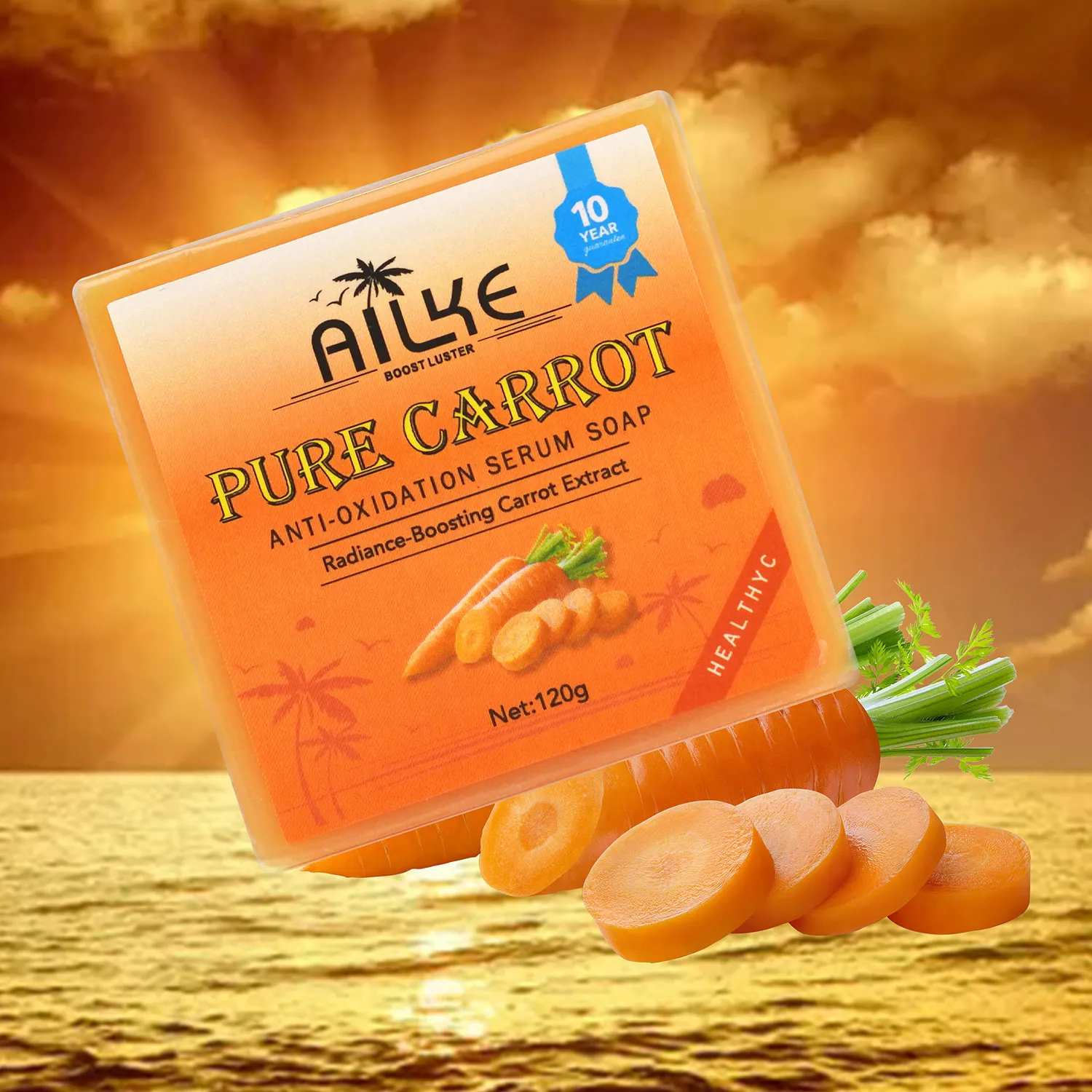 AILKE Organic Brightening Soap, with Carrot, Vitamin C&E, Cleaning, Moisturizing, Smooth and Soft Skin, for Face and Body Use 3
