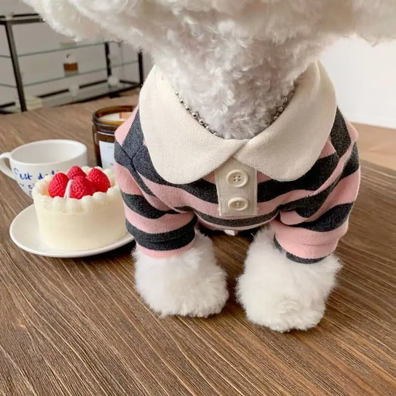 Striped Summer Polo Shirt for Small Dogs - Soft Pet T-Shirt Dress