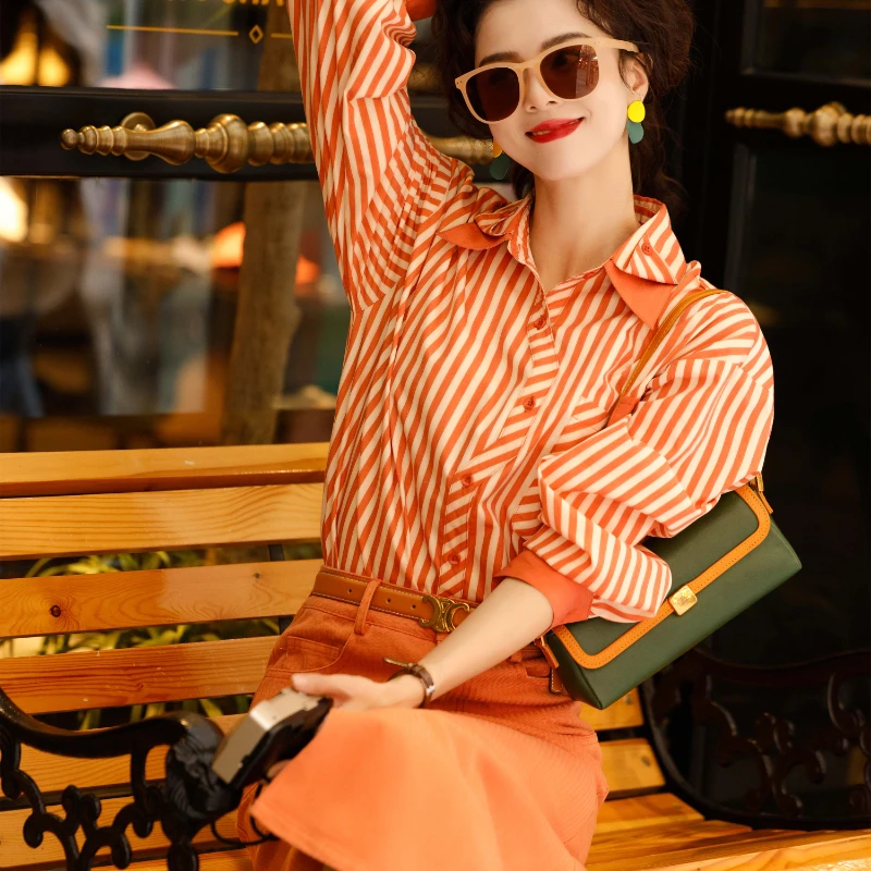 

Ladies Fashion Casual Stripe Shirts Blouse Women Tops Woman Button Up Shirt Female Girls Pinkycolor Long Sleeve Clothes Vy952