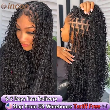 Boho Box Braided Wigs Curly Hair Synthetic Full Lace Front Wigs for Black Women Goddess Locs Braid Wig Bohemian Box Braid Wig 1