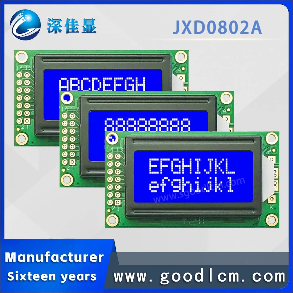 

High quality Character type lcd screen display JXD0802A STN Blue negative dot matrix display Small size LCD module