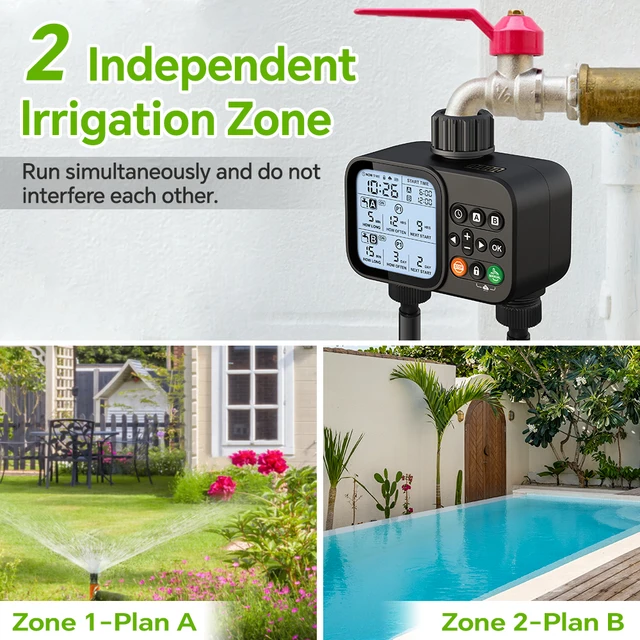 Smart 2-Outlet Irrigation Timer with Backlit LCD Display Rain Sensor for Outdoor Garden Automatic Irrigation Watering System 2