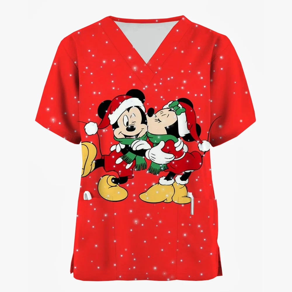 thumbnail image 1 of Blusa médica con estampado navideño de Mickey Mouse, talla 5xl, uniforme de manga corta, uniforme de médico y enfermera, blusas de trabajo para centros de revisión para niños, 1 of 5