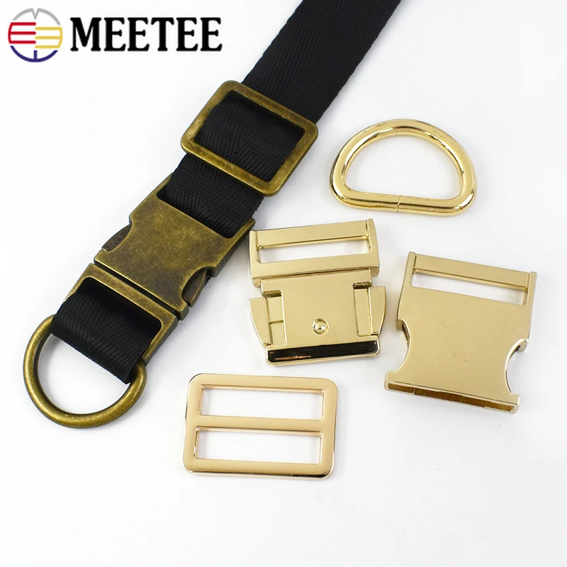 Meetee 금속 버클 사이드 릴리스 버클 트라이 글라이드 슬라이더 조정 걸쇠 D 링 백 스트랩 연결 후크 DIY 액세서리, 15-38mm, 1 세트
