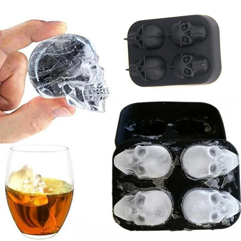 3D Skull Silicone Mold Ice Cube Tray Mould Ice Cube Maker Ice Ball Mold Whiskey Wine Cocktail Ice Cube Mold Ice Ball Mold