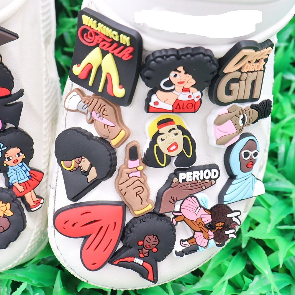 PVC City Girls Woman Power Queen Walking Shoe Charms Buckle Clog Fit Wristbands Backpack Decorations Party Gifts shoe charms shoe decorations shoelace buckles 1pcs