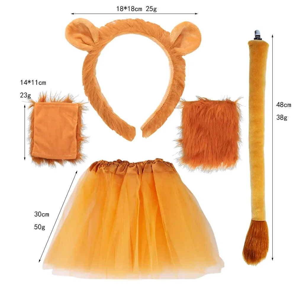 Halloween Animal Costume Accessories Lion Beast Headband Ear Tail Bow Tie Tutu for Children Kids Girls Fancy Dress Up Christmas